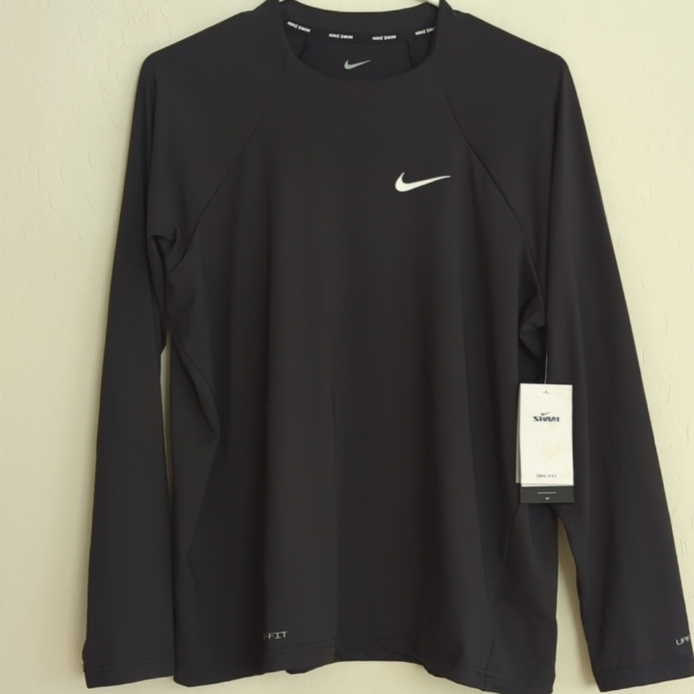 NWT Nike Women's Swim Black Long Sleeve Sun Shirt Rash Guard UPF 40+ - XL